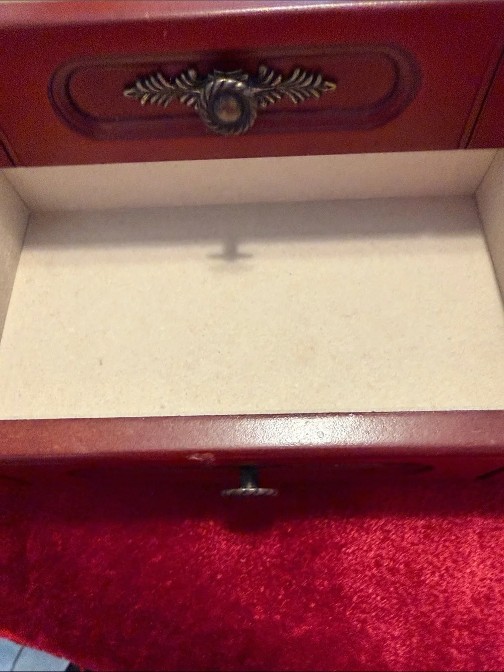 Great vintage Classic cherry wooden Jewelry Box with heart glass etched cover